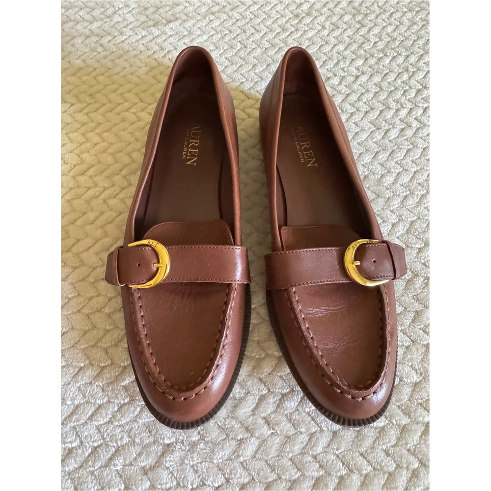 Lauren Ralph Lauren Babbie Brown Leather Buckle Loafers Flats 6.5B